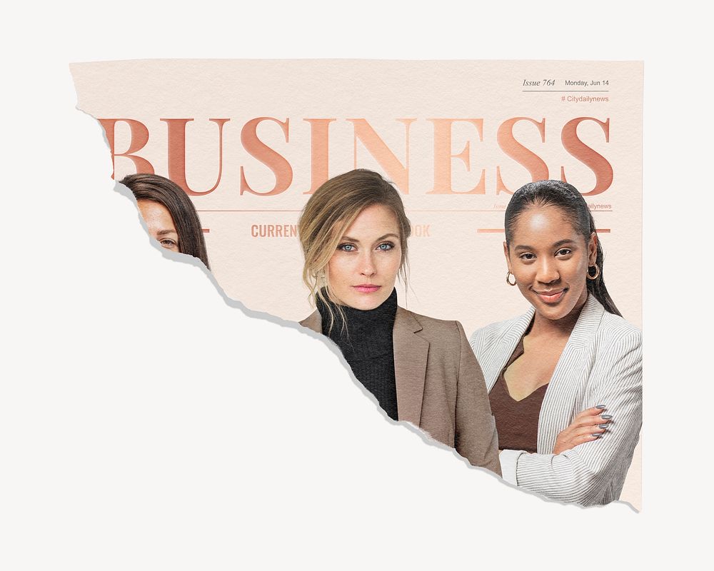 Female entrepreneurs ripped newspaper, business headline