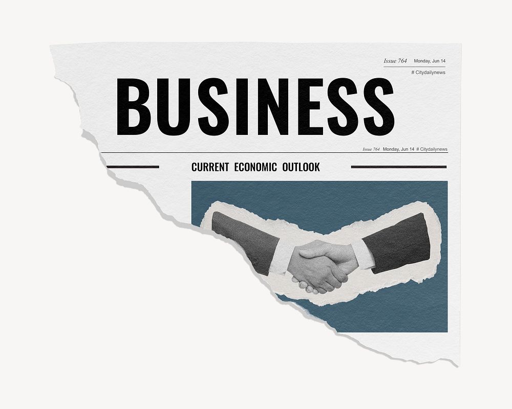 Business handshake ripped newspaper, job hiring photo