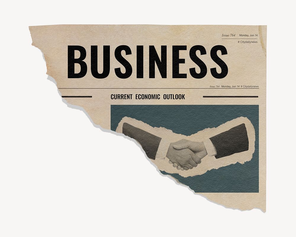 Business handshake ripped newspaper, job hiring photo
