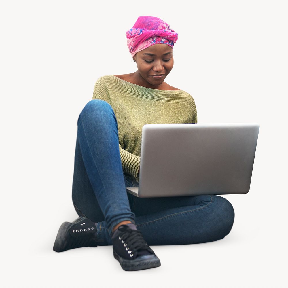 Woman using laptop, education concept