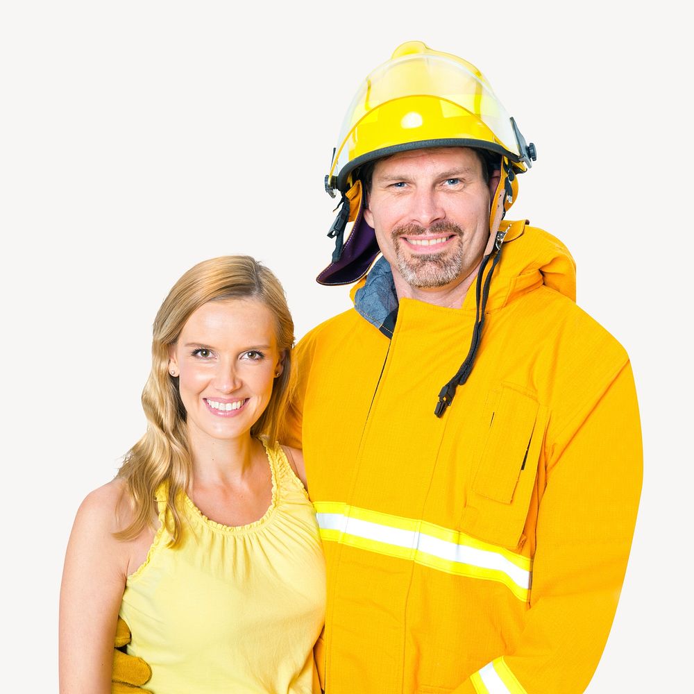 Fireman with wife, collage element psd