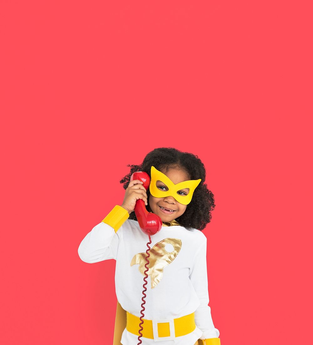 Superhero Girl Smiling Happiness Telephone Communication Portrait