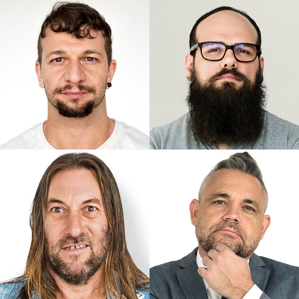Diversity Adult Men Set Gesture Studio Portrait Isolated Collage