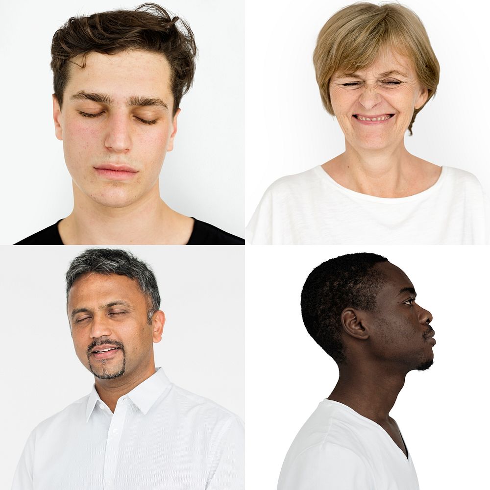 Diverse Set of People Eyes Closed  Expression Feeling Zen Studio Portrait Collage