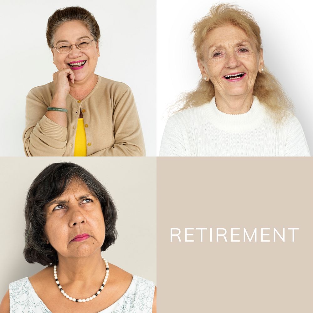 Senior Adult Women Smiling Happily Studio Portrait Collage
