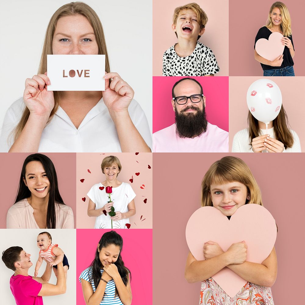 Set of portraits with love concepts