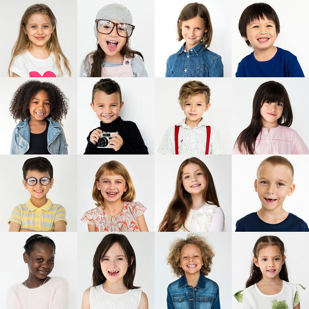 People Set of Diversity Kids Playful Studio Collage