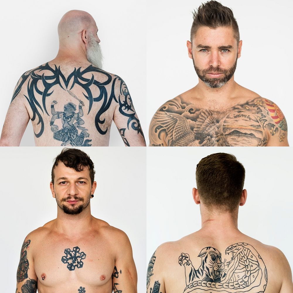 Set of portraits of people with tattoos