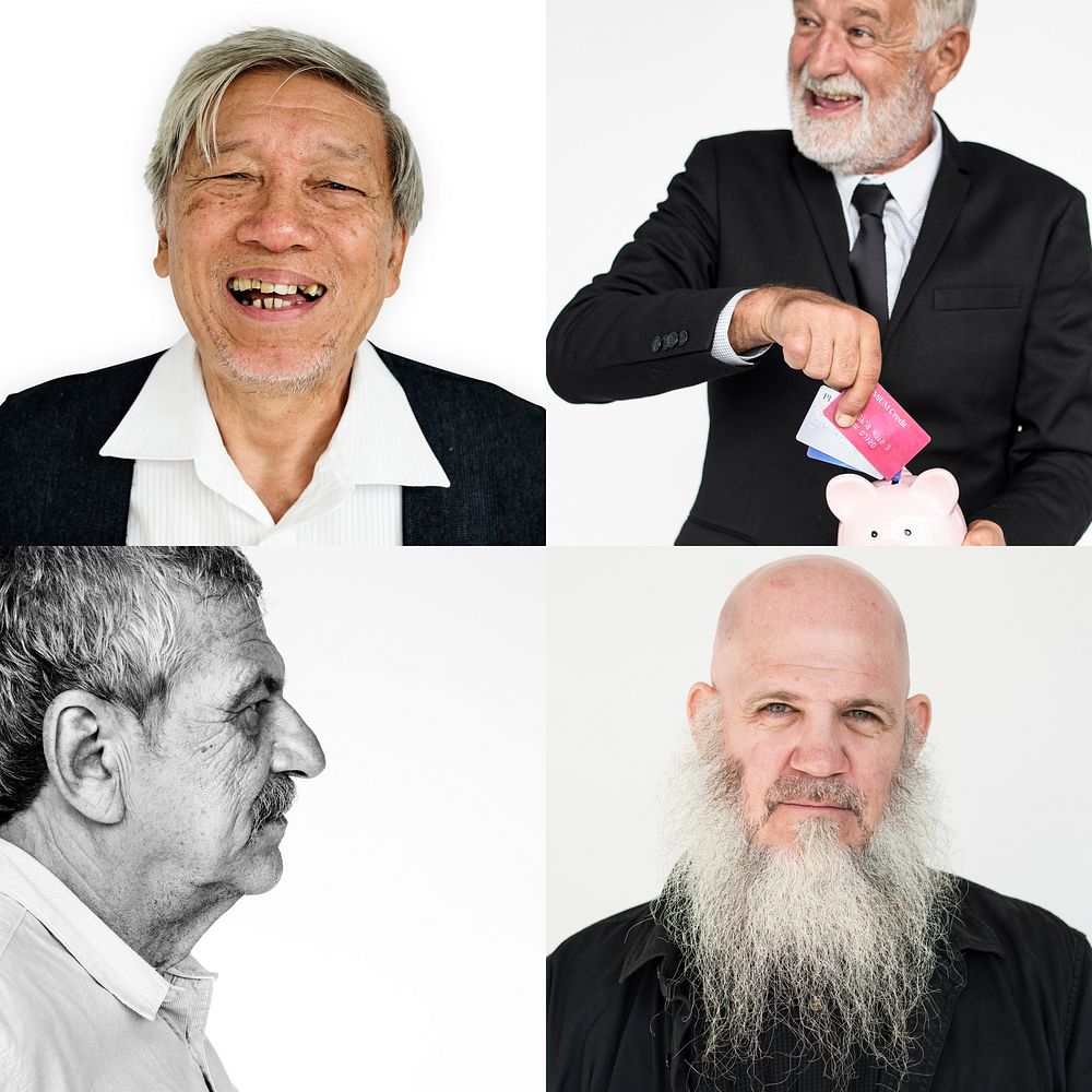 Senior Adult Man Gesture Studio Portrait Collage