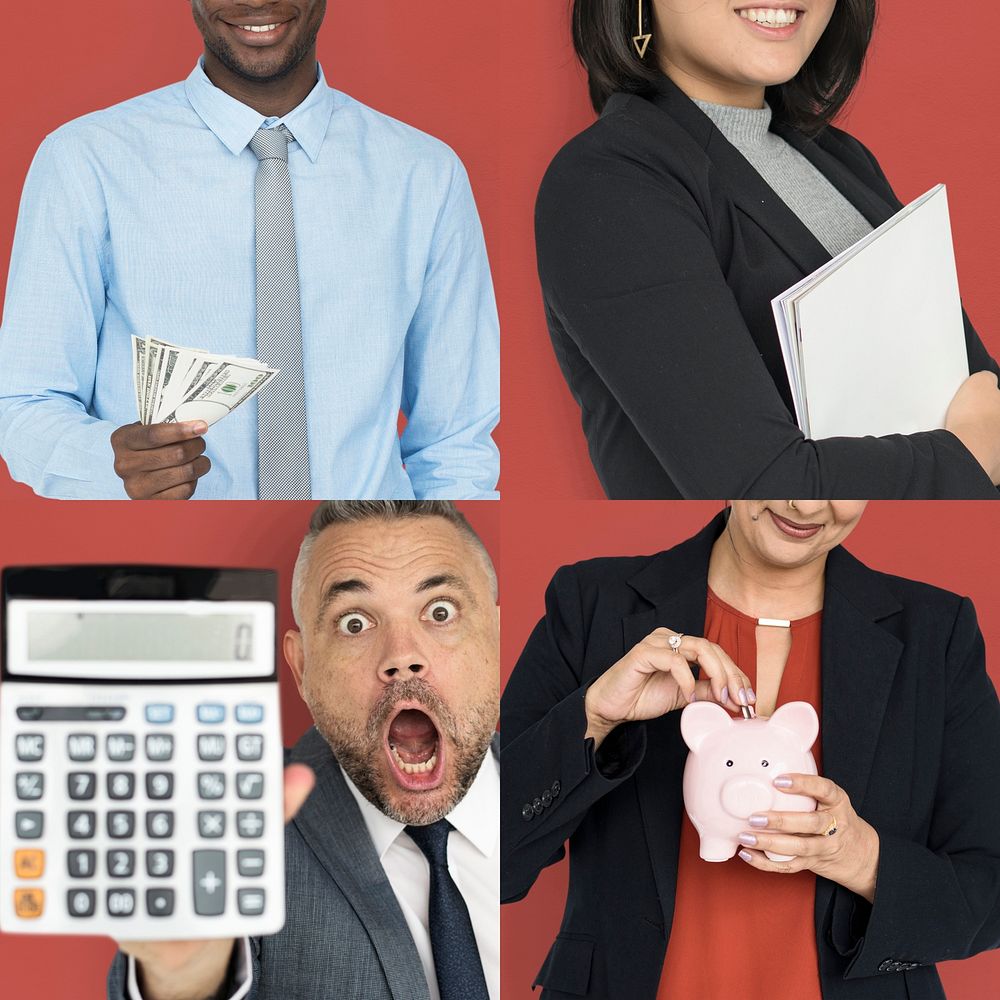 Set of Diversity People Accounting Marketing Investment Studio Collage