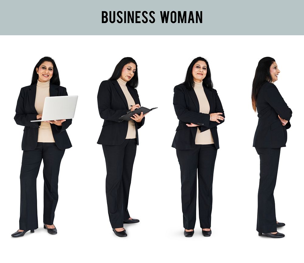 Business Woman Working Set Gesture Studio Isolated