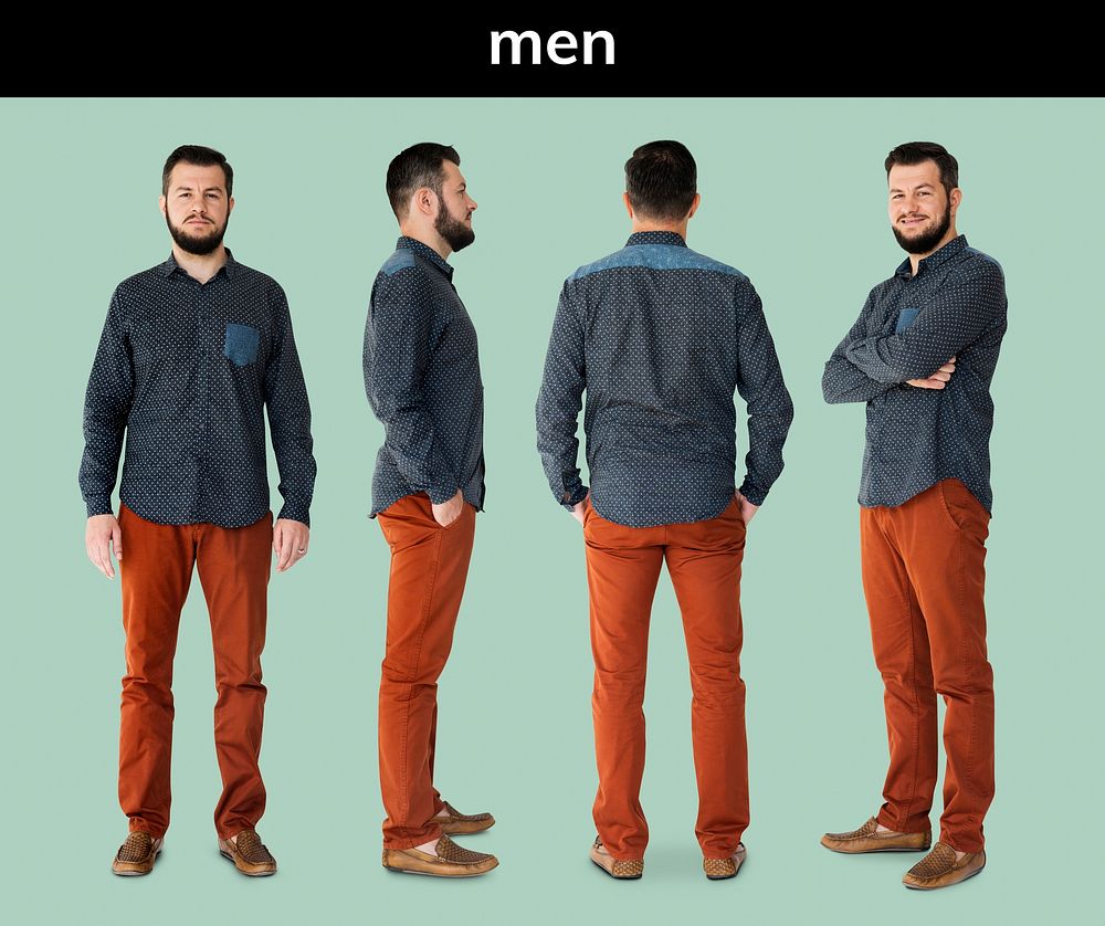 Adult Men Set Gesture Standing Studio Isolated