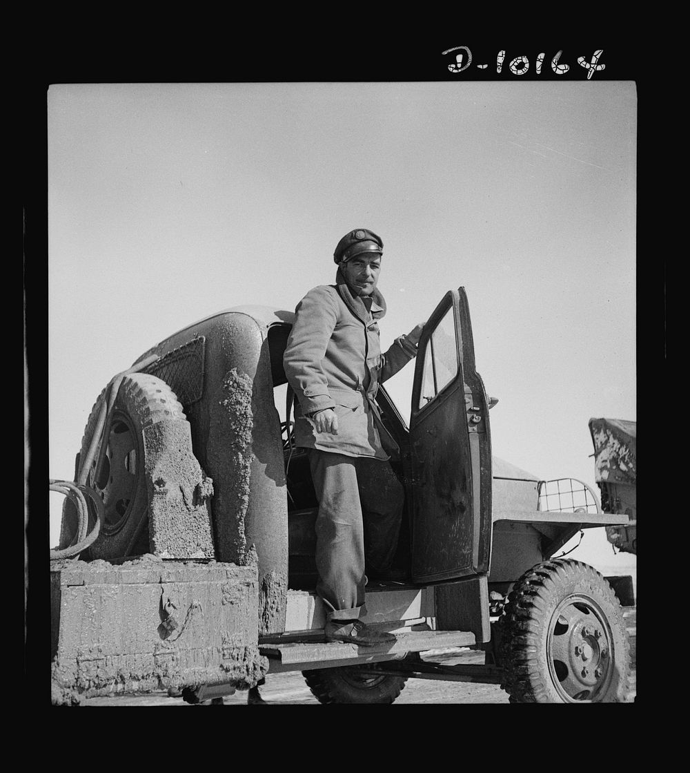 Correspondent overseas. George Tucker, Associated Press war correspondent, is shown as he made trip with American truck…