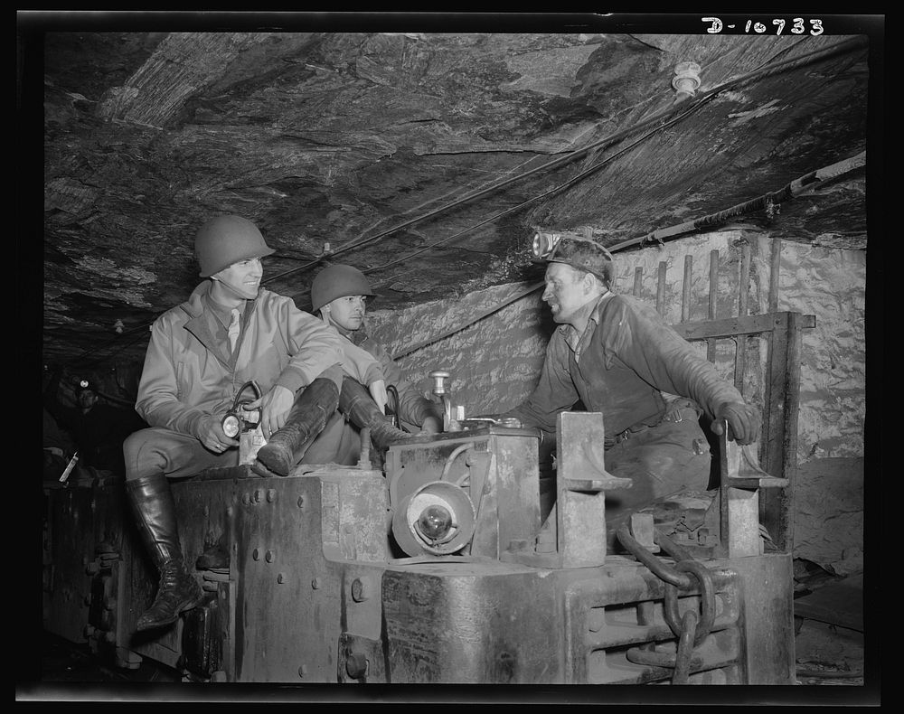 War production drive. Anthracite rallies. No jeep, this underground car in a Pennsylvania anthracite mine. Soldiers learned…