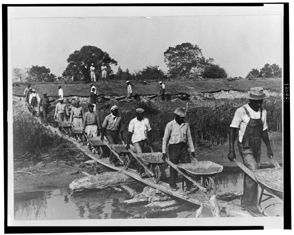 Levee workers, Plaquemines Parish, Louisiana. Sourced from the Library of Congress.