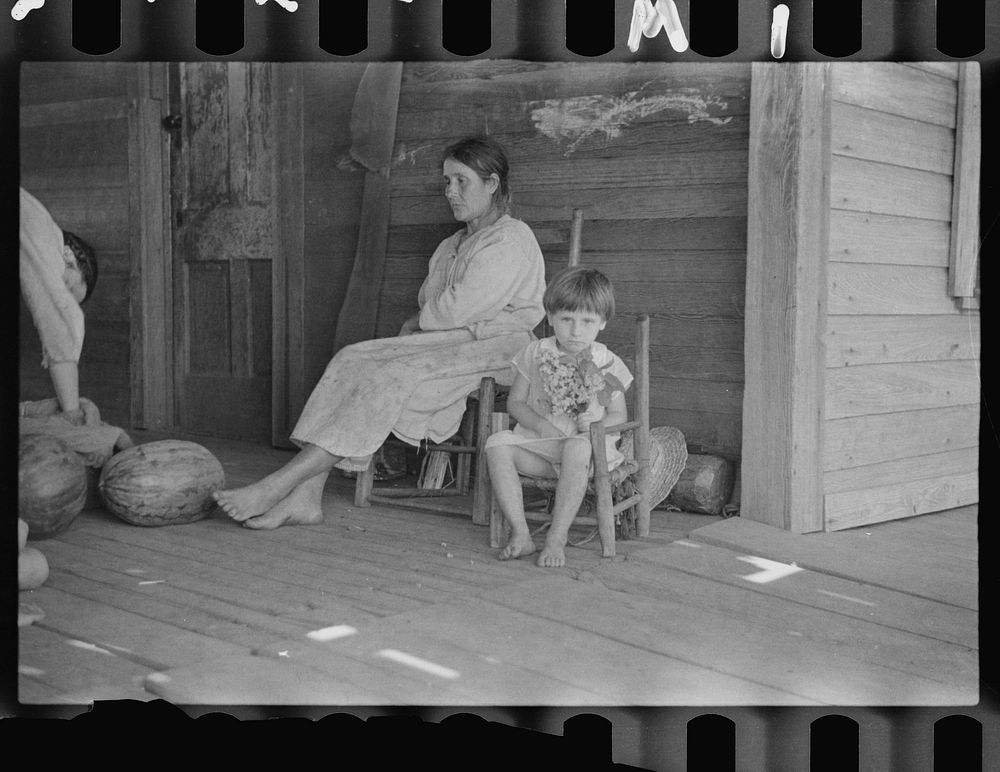 Mrs. Frank Tengle and Laura Minnie Lee Tengle, sharecroppers, near Moundville, Hale County, Alabama. Sourced from the…