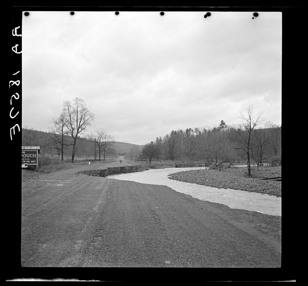 Road washed out by a small stream in West Virginia during spring floods. Sourced from the Library of Congress.