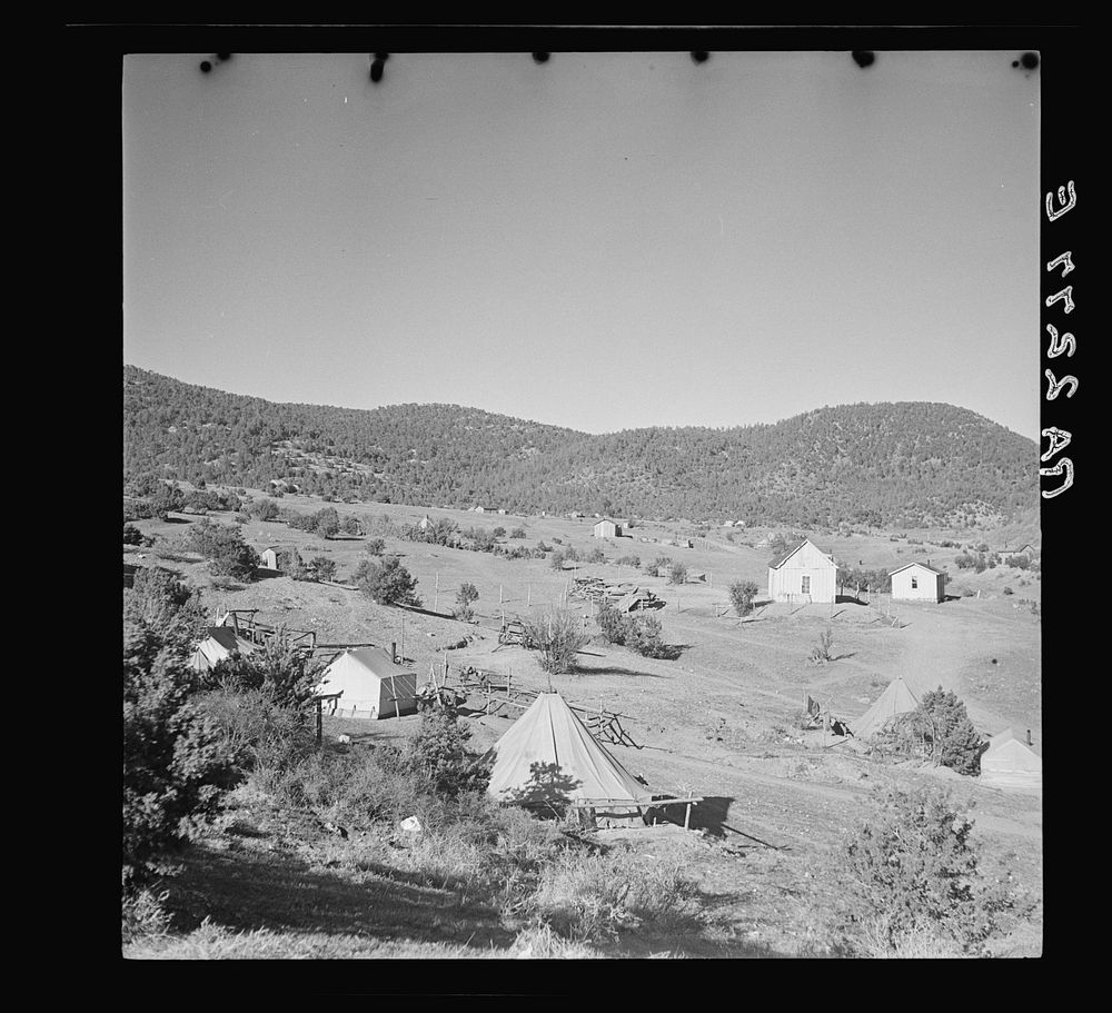 Some of the houses and tents inhabited by the Indians. Mescalero Reservation, New Mexico. Sourced from the Library of…