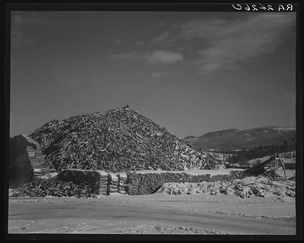 Pile of wood pulp. Groveton, New Hampshire. Sourced from the Library of Congress.