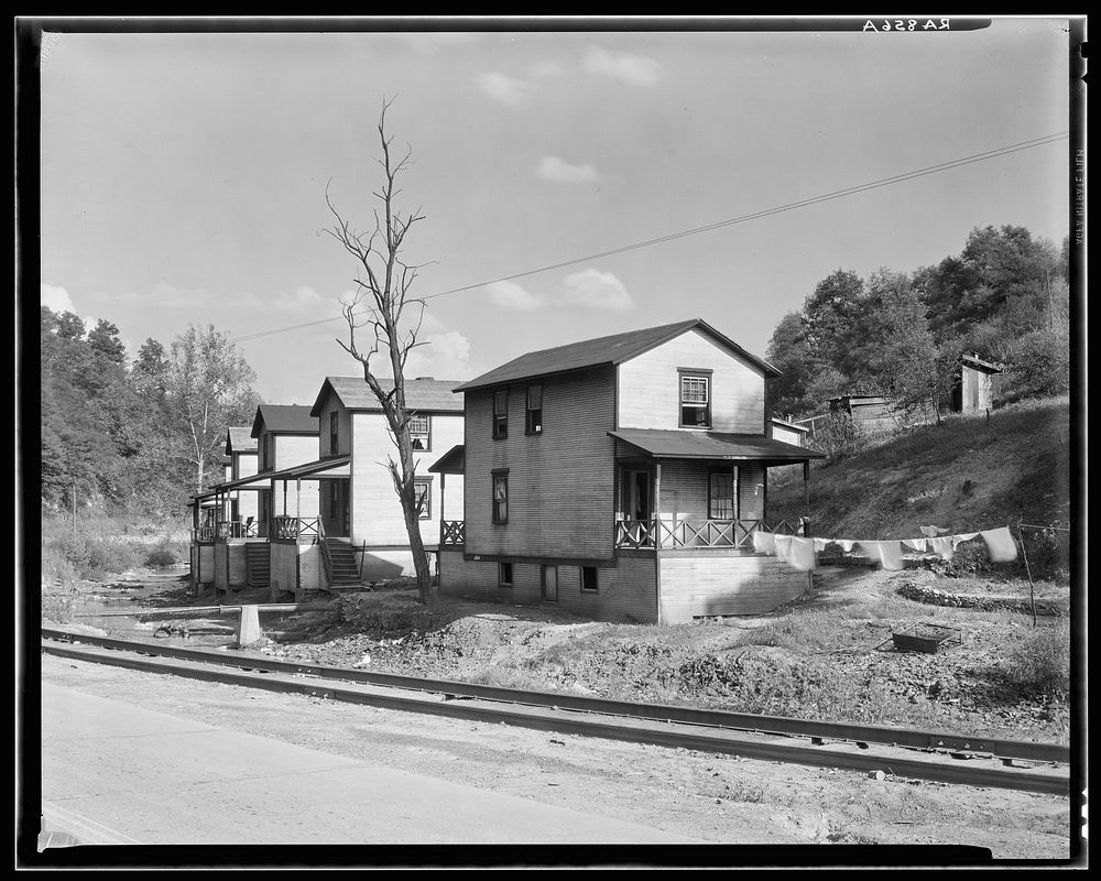 Scott's Run mining camps near Morgantown, West Virginia. Company houses. Sourced from the Library of Congress.