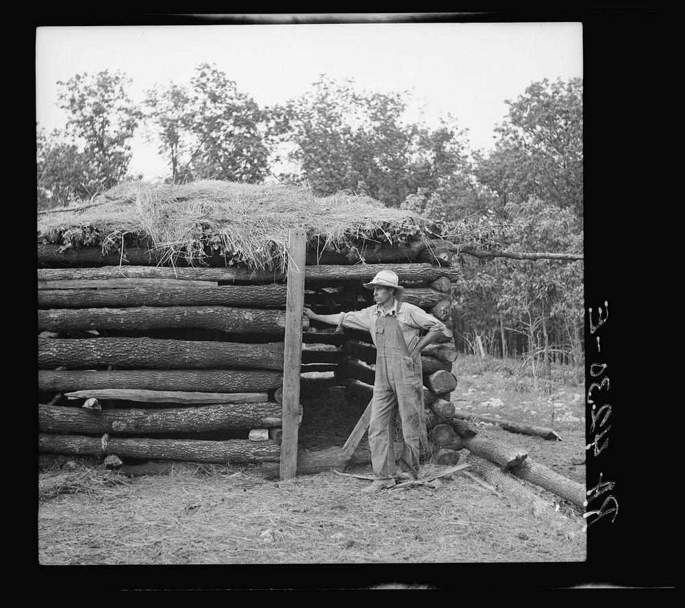 Log barn built by rehabilitation client. Cherokee County, Kansas. Sourced from the Library of Congress.