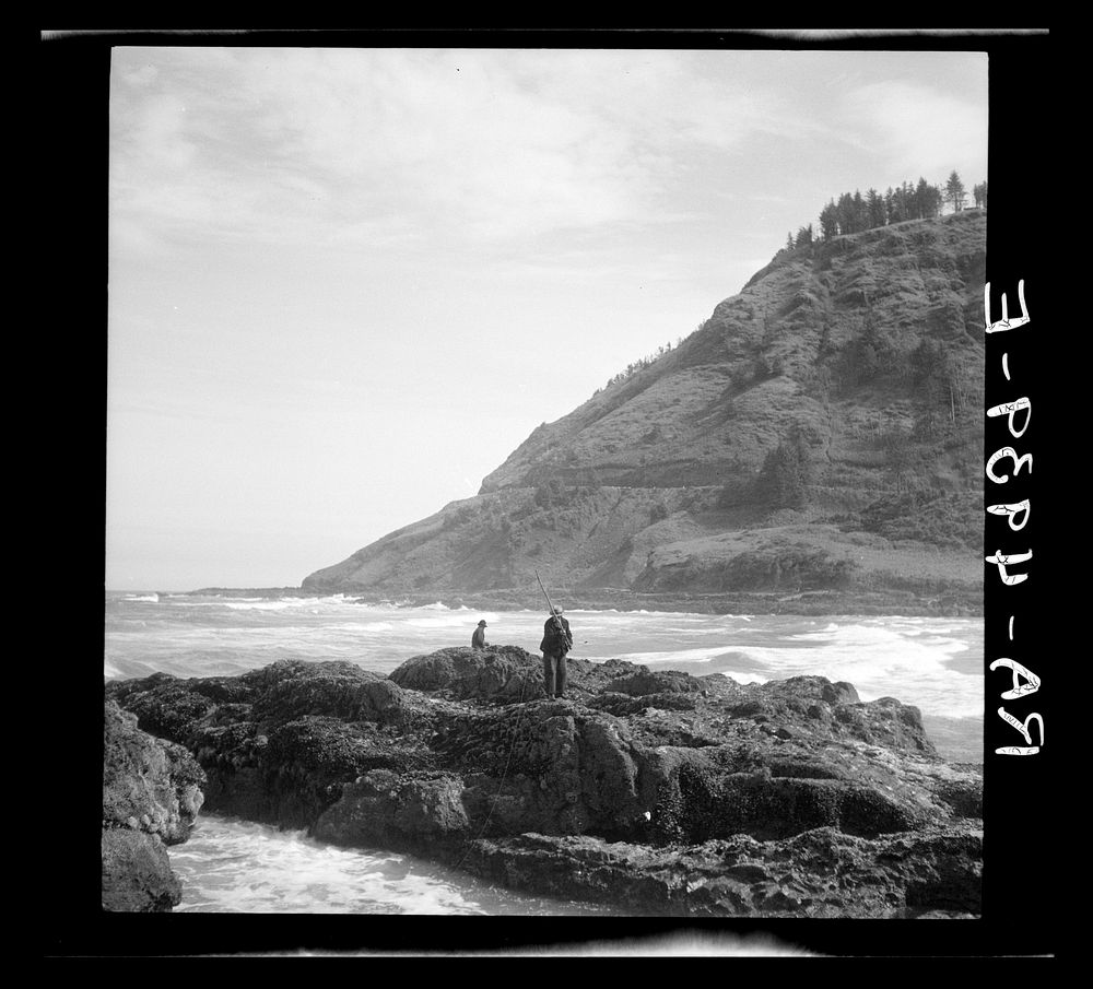 Fishing off Cape Perpetua. Oregon Coast recreation area. Oregon. Sourced from the Library of Congress.