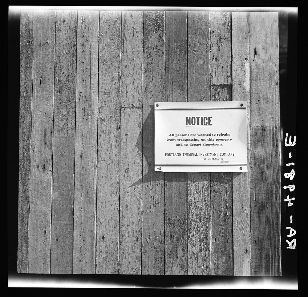 Notice on shacks at Hooverville. Portland, Oregon. Sourced from the Library of Congress.
