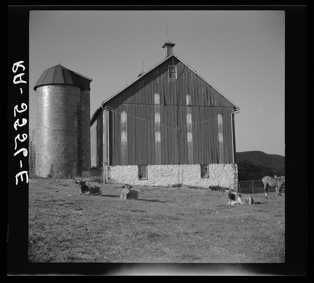 Barn with painted windows near Hagerstown, Maryland. Sourced from the Library of Congress.