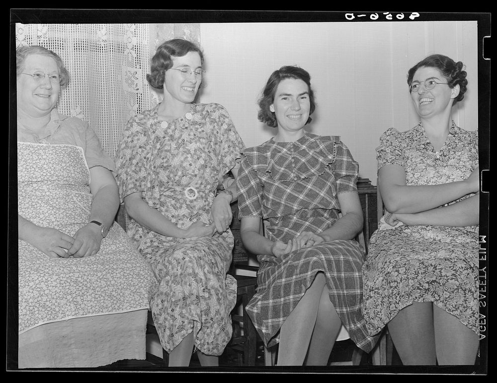 Farm wives at bimonthly meeting of the Helping Hand society. Gage County, Nebraska. Sourced from the Library of Congress.