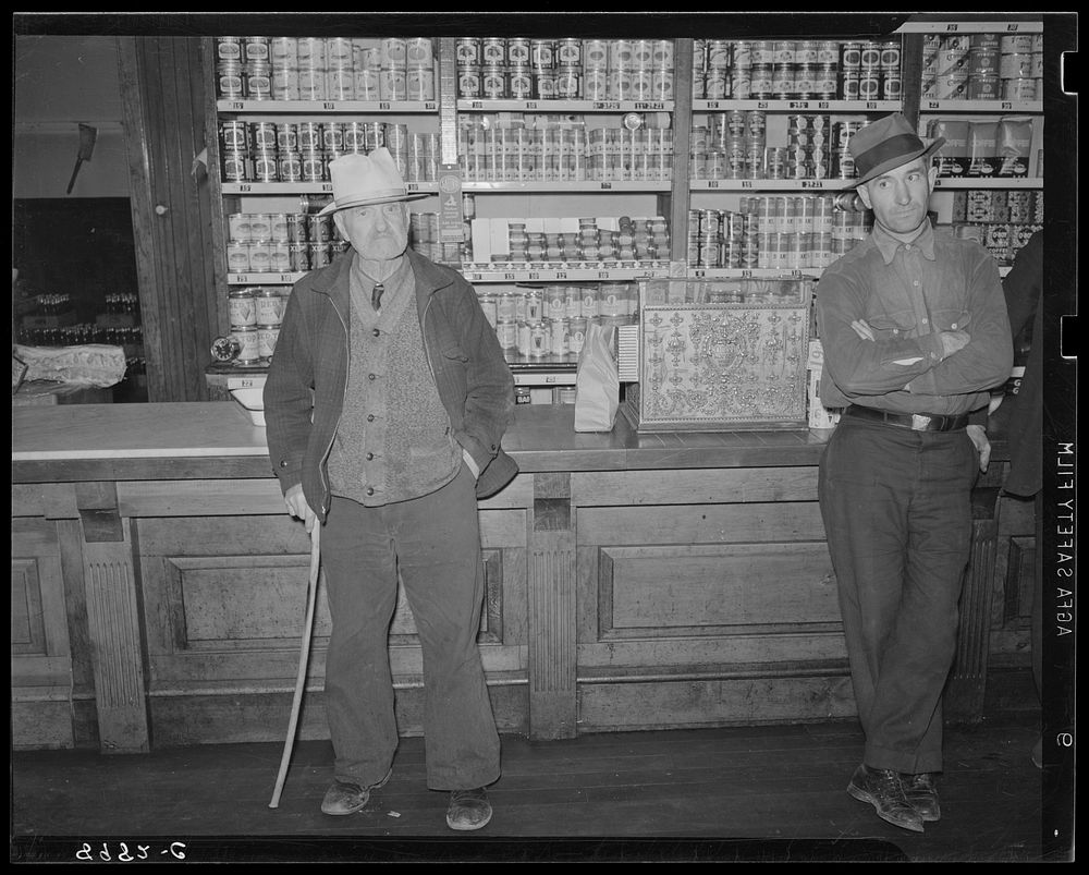 Miners in company store. Kempton, West Virginia. Sourced from the Library of Congress.