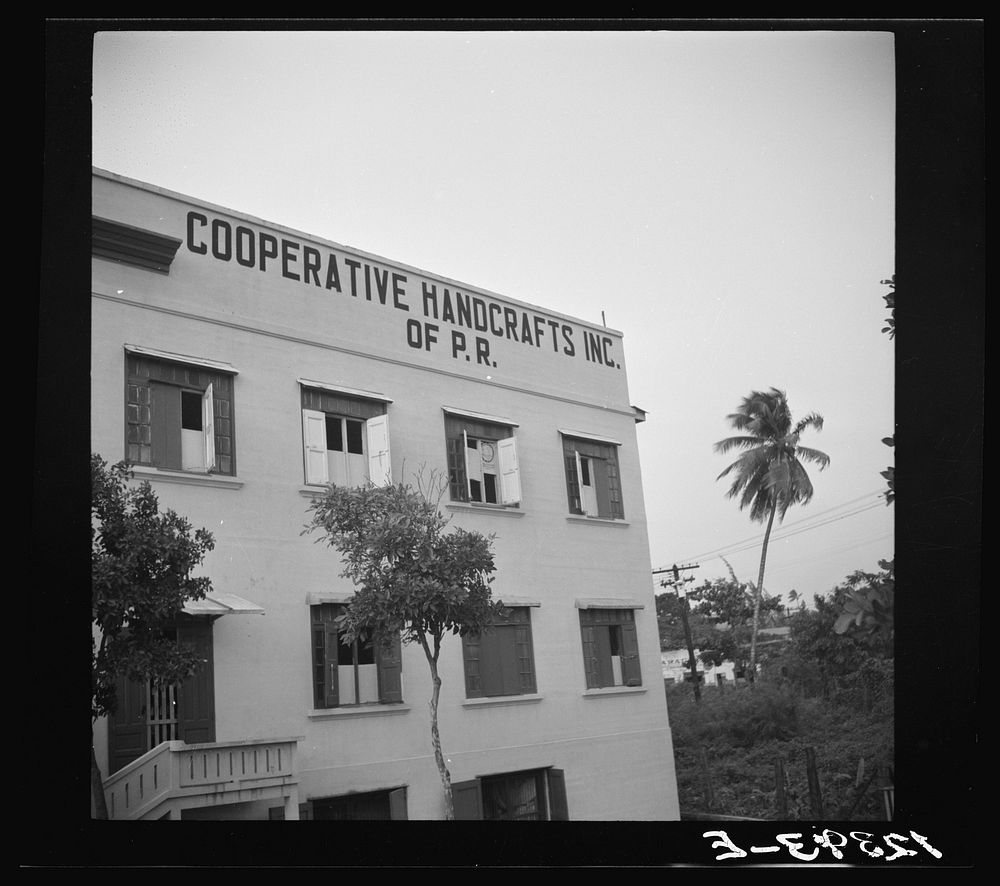 The home of the P.R.R.A (Puerto Rico Resettlement Administration) needlework cooperative. San Juan, Puerto Rico. Sourced…