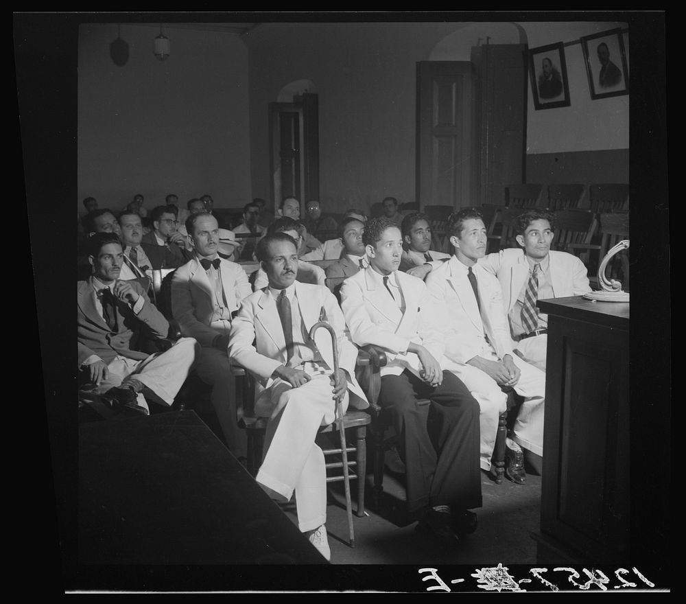 Defendants during the trial of the Nationalists. Ponce, Puerto Rico. Sourced from the Library of Congress.