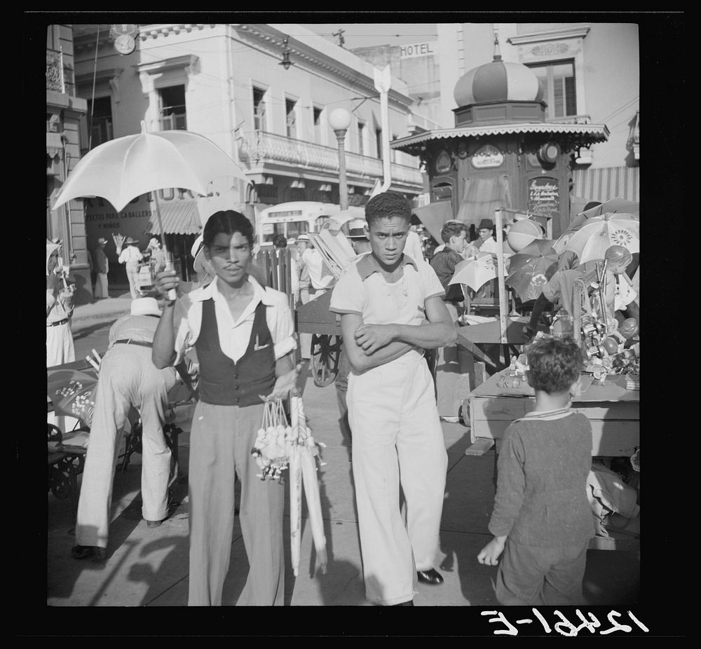 Toy sellers in the municipal plaza. San Juan, Puerto Rico. Sourced from the Library of Congress.