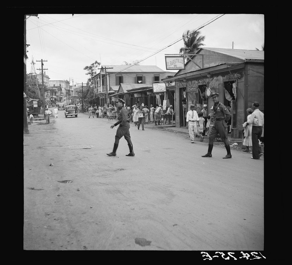 Insular police on a San Juan street. Puerto Rico. Sourced from the Library of Congress.