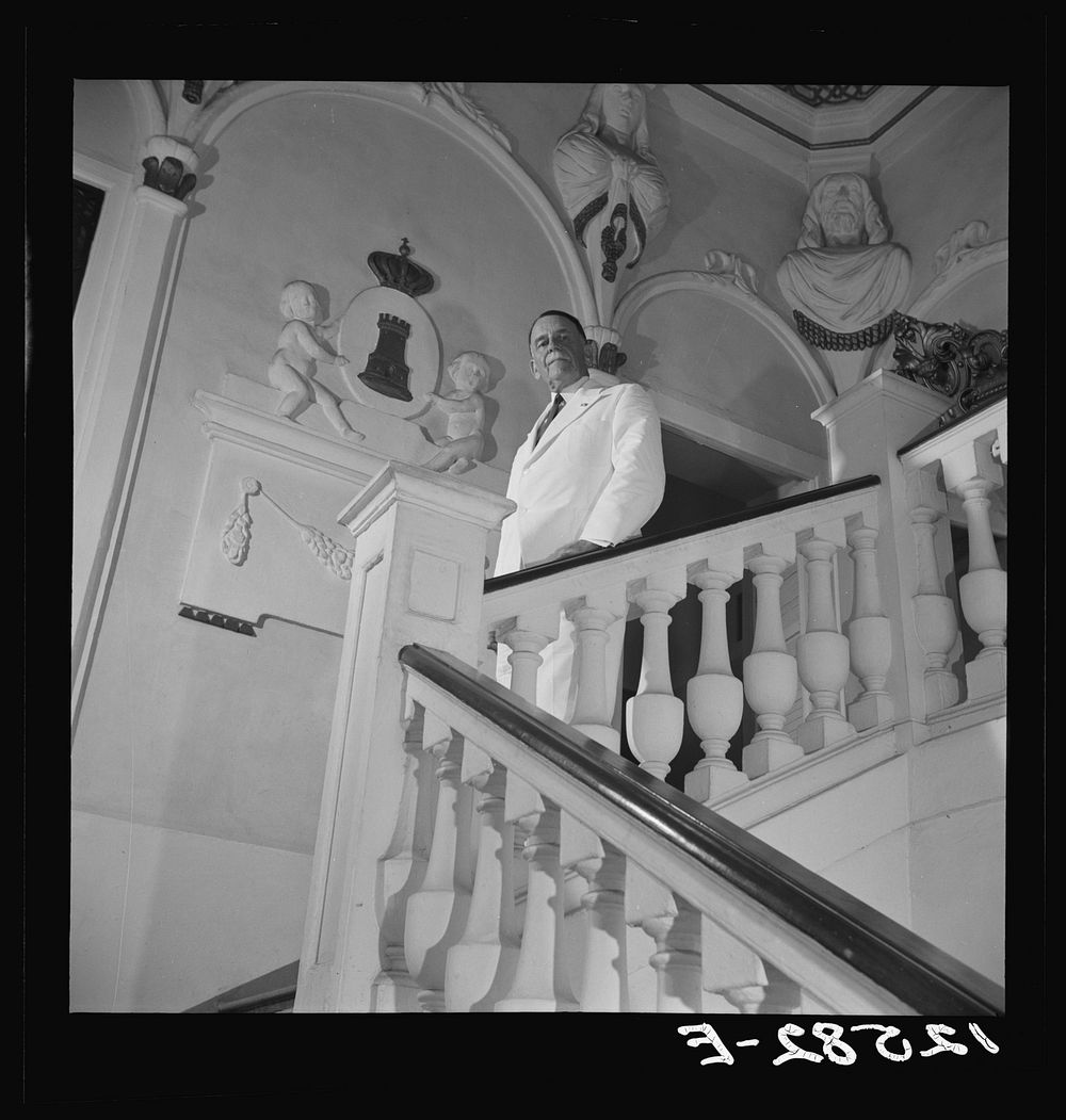 Governor Winship on the staircase of the governor's palace. Puerto Rico. Sourced from the Library of Congress.