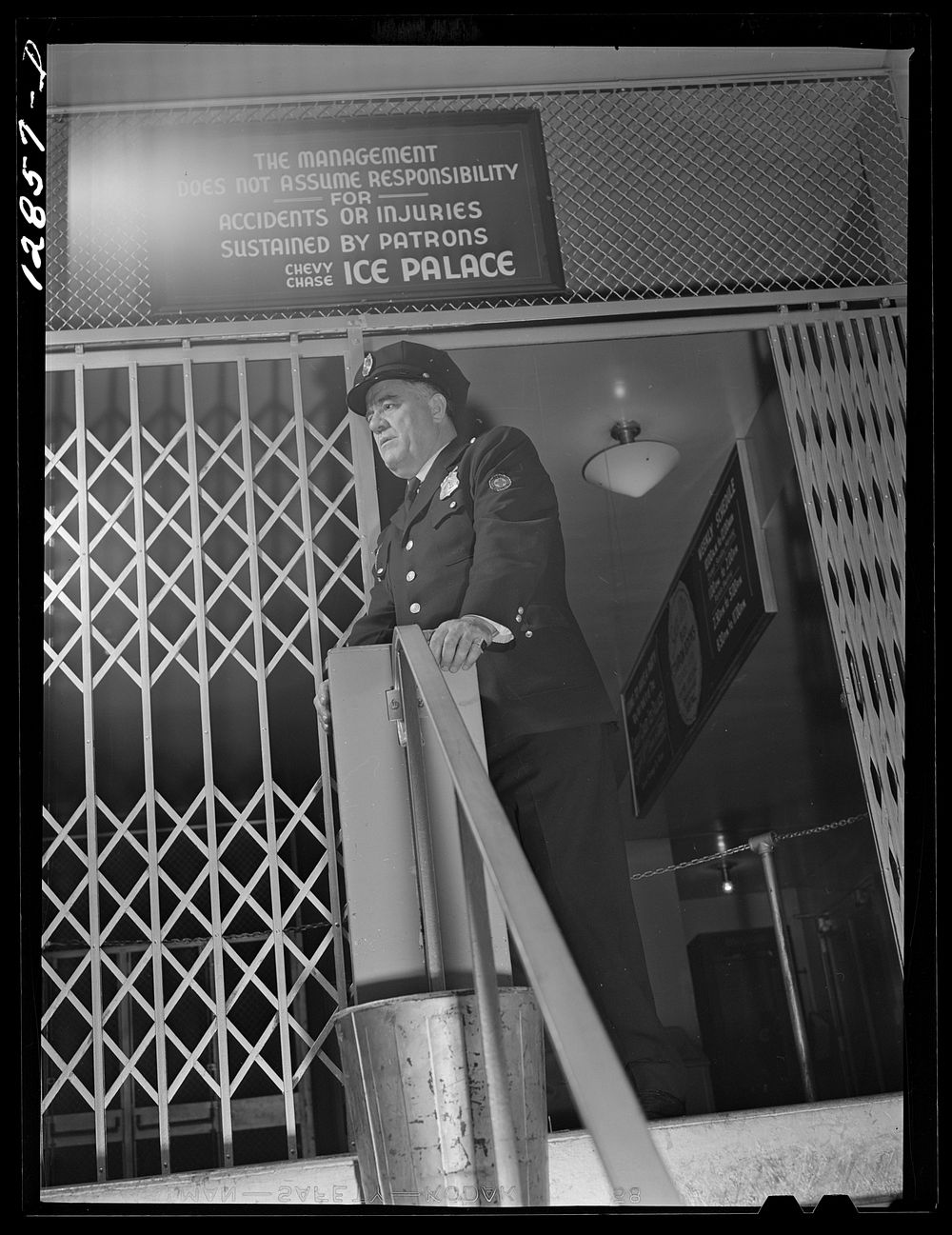 Chevy Chase Ice Palace, Washington. D.C. Security guard. Sourced from the Library of Congress.