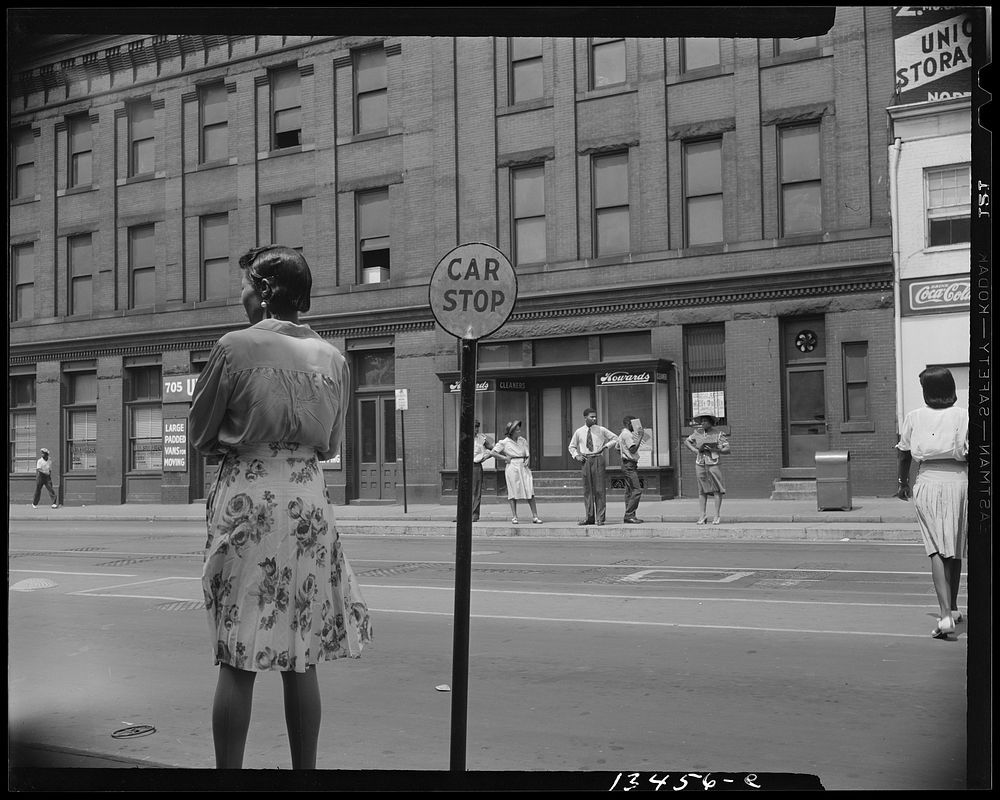 Washington, D.C. Waiting for the street car at 7th and Florida Avenue, N.W.. Sourced from the Library of Congress.