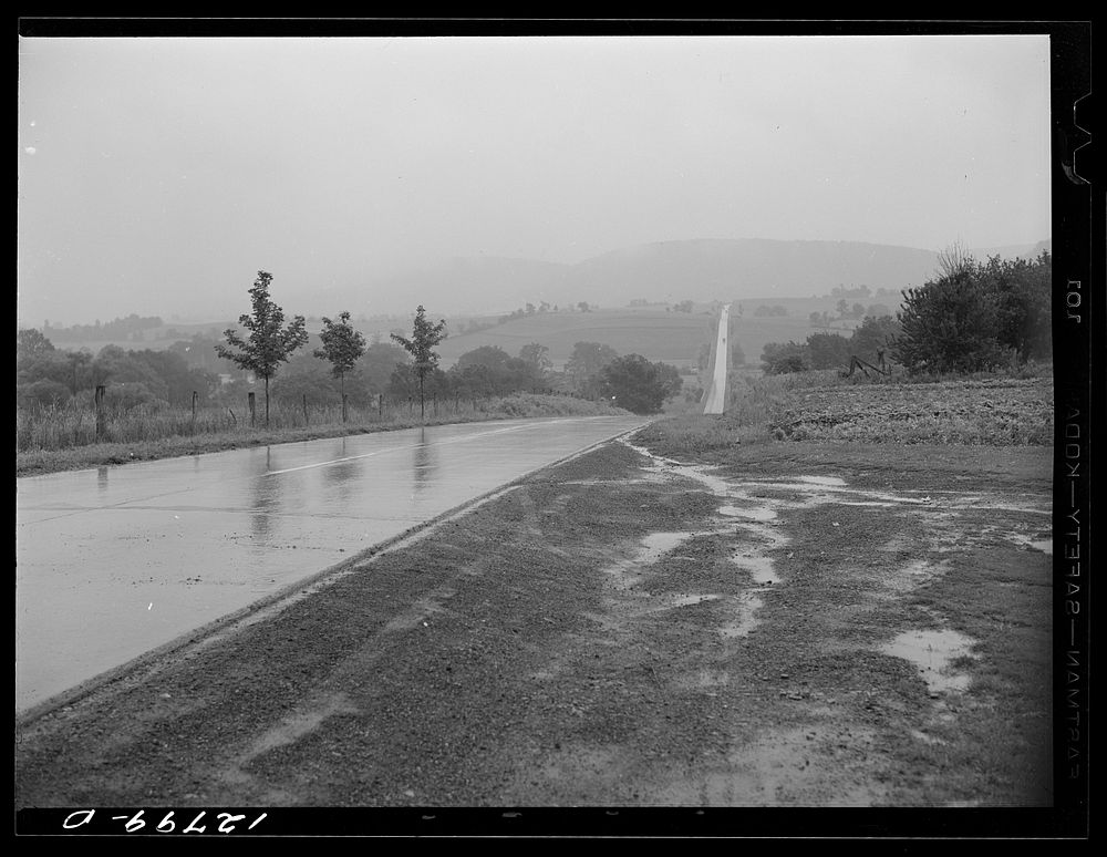 [Untitled photo, possibly related to: State highway number 45 near State College, Pennsylvania, in the rain]. Sourced from…