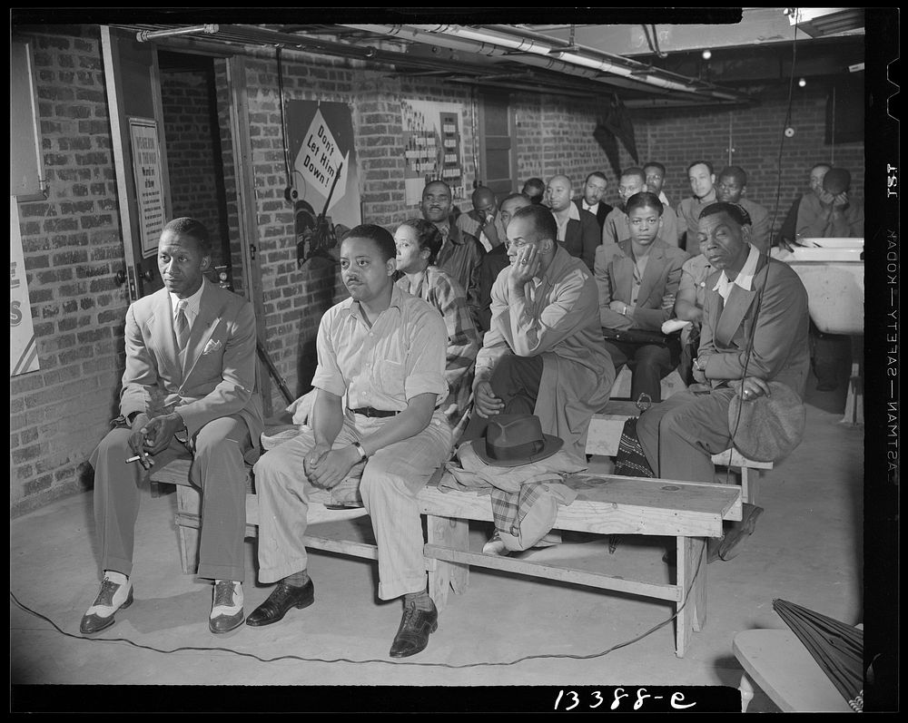 [Untitled photo, possibly related to: Washington, D.C. Air raid wardens' meeting in zone nine, Southwest area. Elmer House…