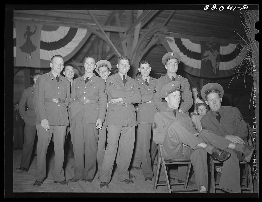 Brownsville, Texas. Charro Days fiesta. Enlisted men at El Rancho Grande. Sourced from the Library of Congress.