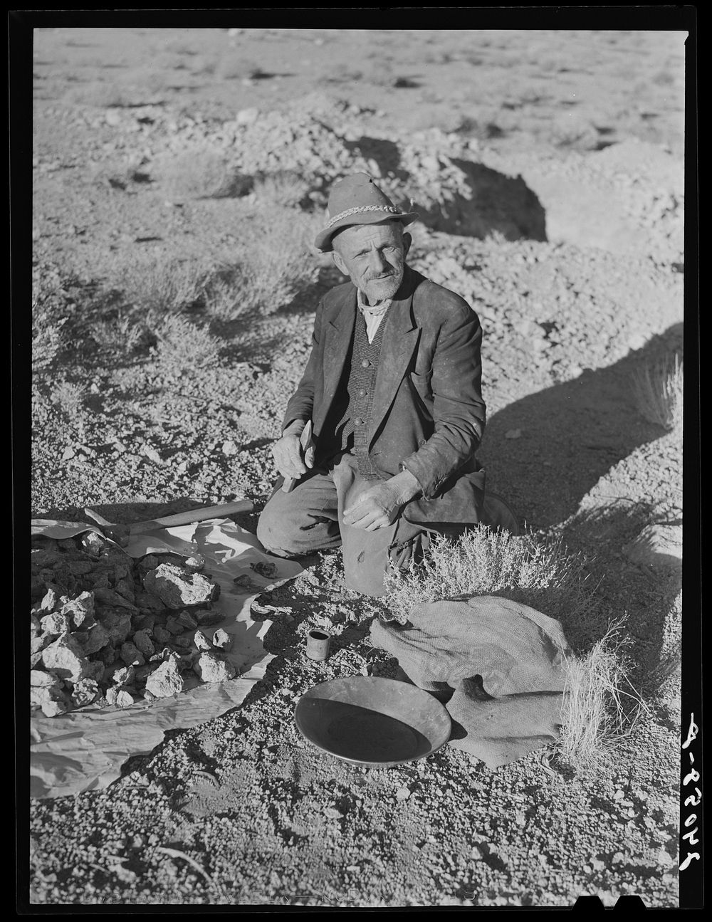 Rocky Mountain George, old prospector, born in badlands of Wyoming. Esmeralda County, Nevada. Sourced from the Library of…