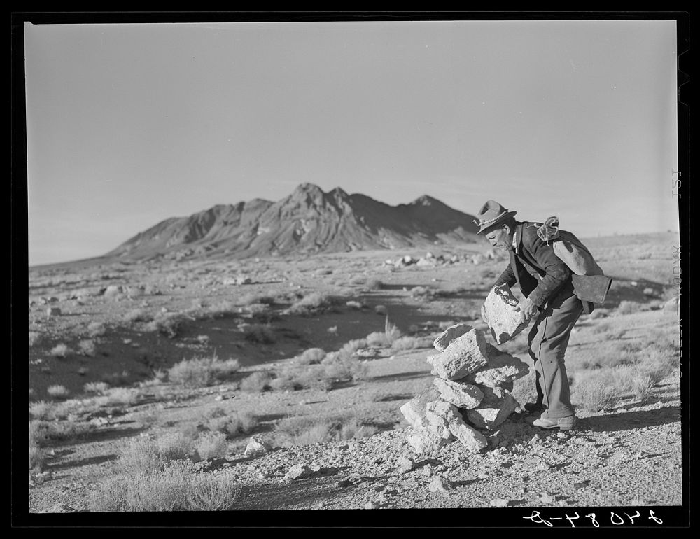 [Untitled photo, possibly related to: Prospector marking his claim. Esmeralda County, Nevada]. Sourced from the Library of…