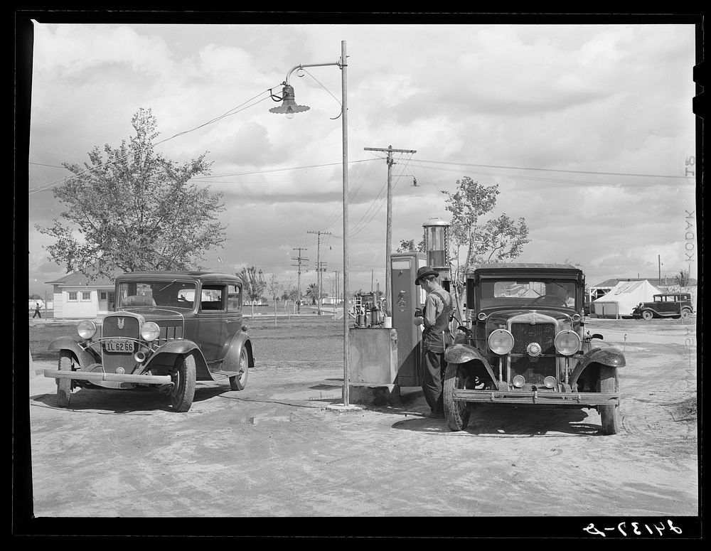 [Untitled photo, possibly related to: Cooperative gas station. Shafter migrant camp. Shafter, California]. Sourced from the…