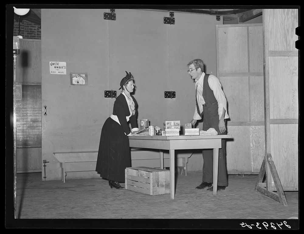Play given by visiting Arvin camp. Tulare migrant camp. Visalia, California. Sourced from the Library of Congress.