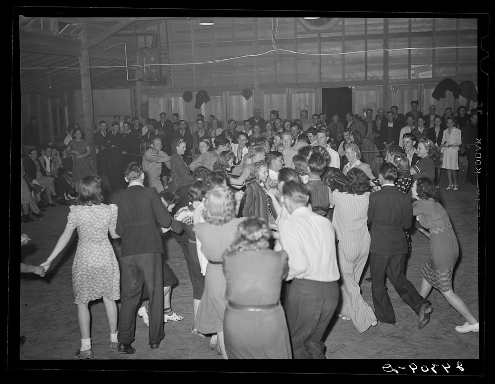 [Untitled photo, possibly related to: Saturday night dance. Tulare migrant camp. Visalia, California]. Sourced from the…