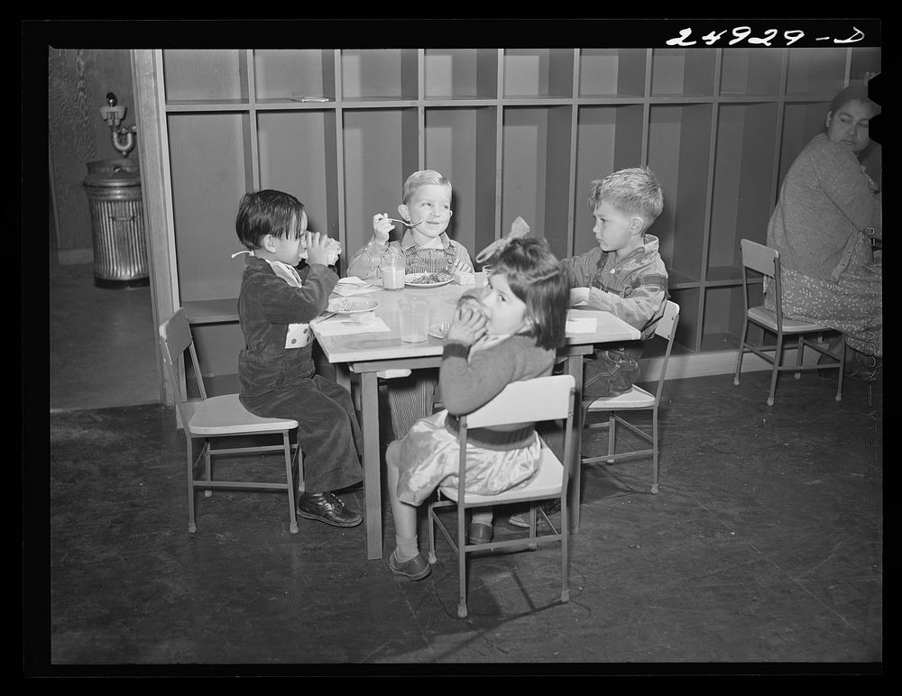 Harlingen, Texas. FSA (Farm Security Administration) camp. Nursery school luncheon. Sourced from the Library of Congress.