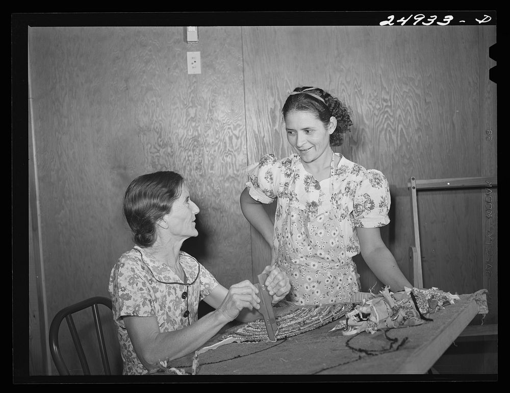 Harlingen, Texas. FSA (Farm Security Administration) camp. Hooking a rug. Sourced from the Library of Congress.