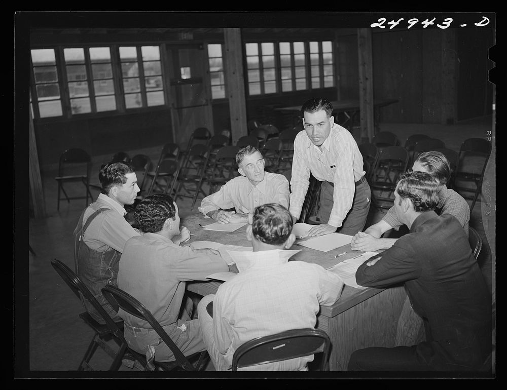 Sinton, Texas. FSA (Farm Security Administration) camp. Community council meeting. Sourced from the Library of Congress.