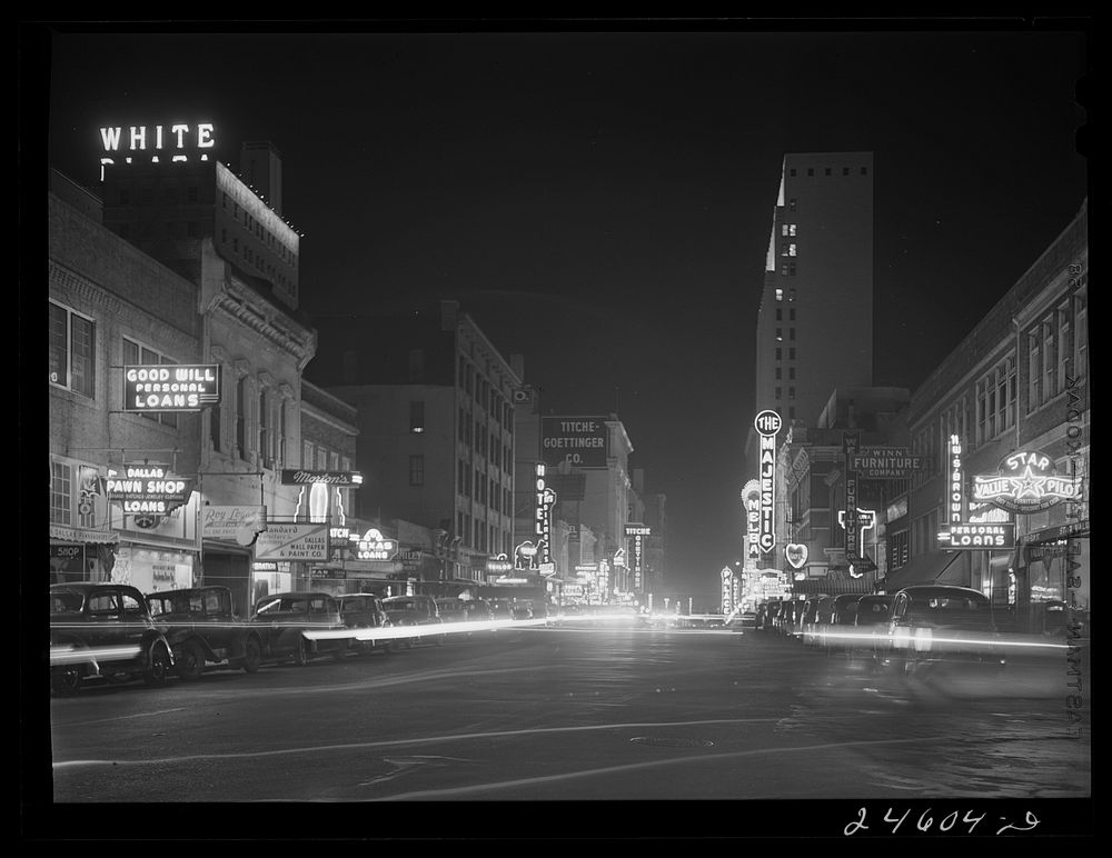[Untitled photo, possibly related to: Night view, downtown section. Dallas, Texas]. Sourced from the Library of Congress.