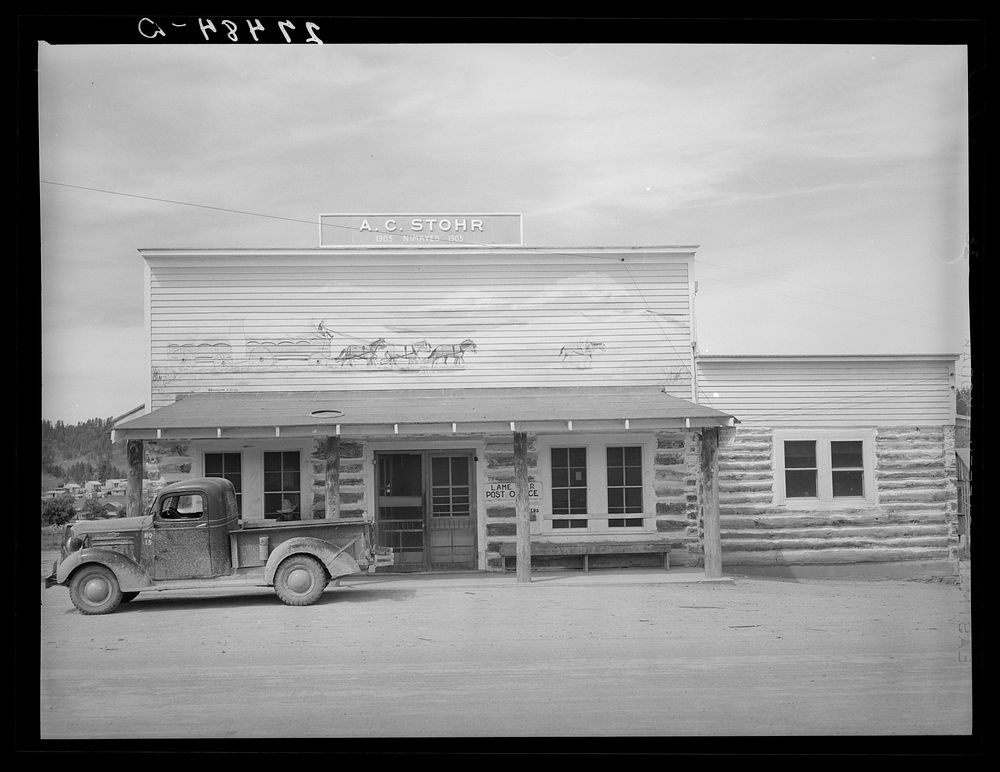 Post office and general store. Lame Deer, Montana. Sourced from the Library of Congress.